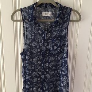 Sheer Floral Button Up Tank